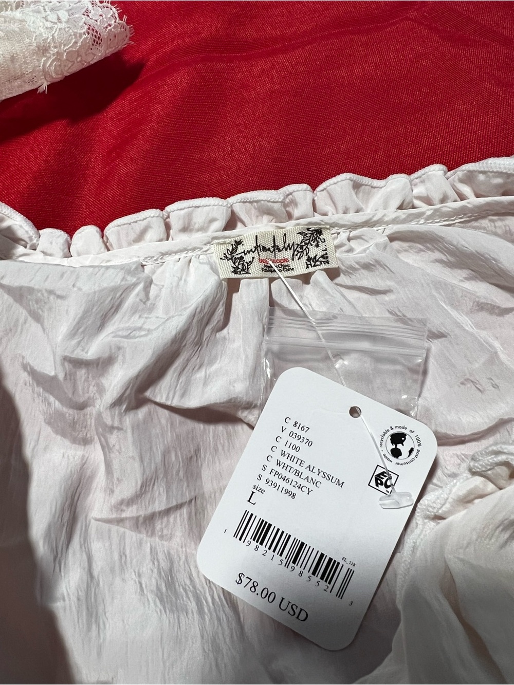 Free People White Ruffle-Trim Peasant Top- Large - Picture 3 of 5